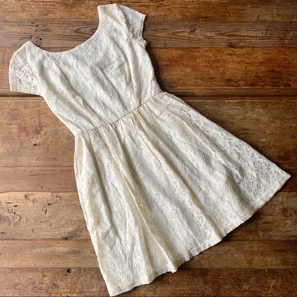 B. Darlin Ivory Lace Fit + Flare Sleeve Mini Dress